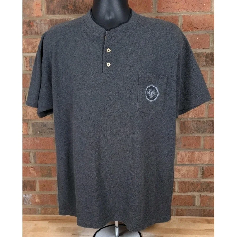 Vintage Harley Davidson Shirt Bahamas Mens XL Band Collar Polo Gray USA 2001